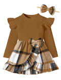 Baby Girl Long-Sleeve Fall Dress – Brown