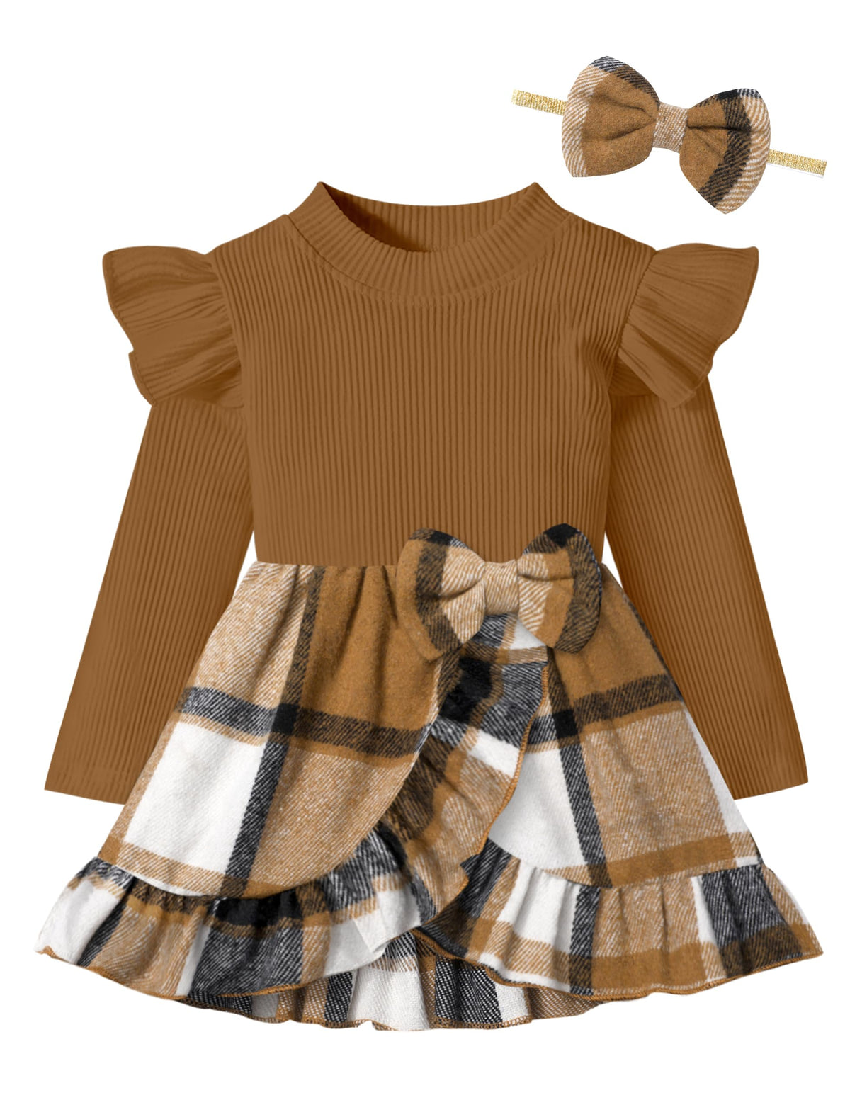 Baby Girl Long-Sleeve Fall Dress – Brown