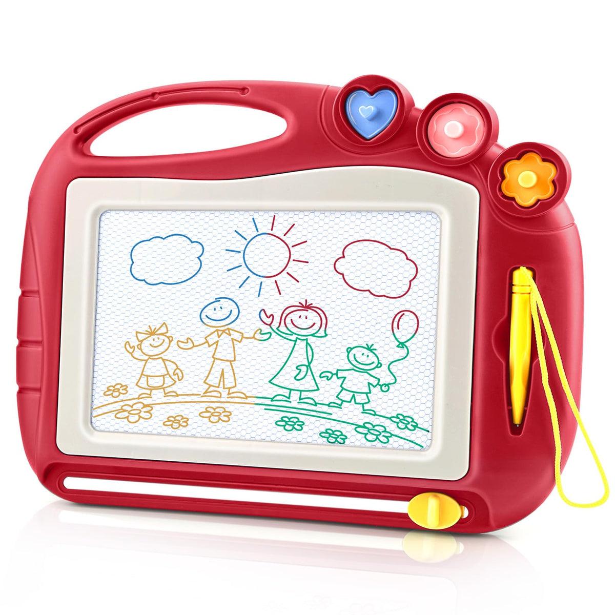 Magnetic Drawing Board with Stamps – Red