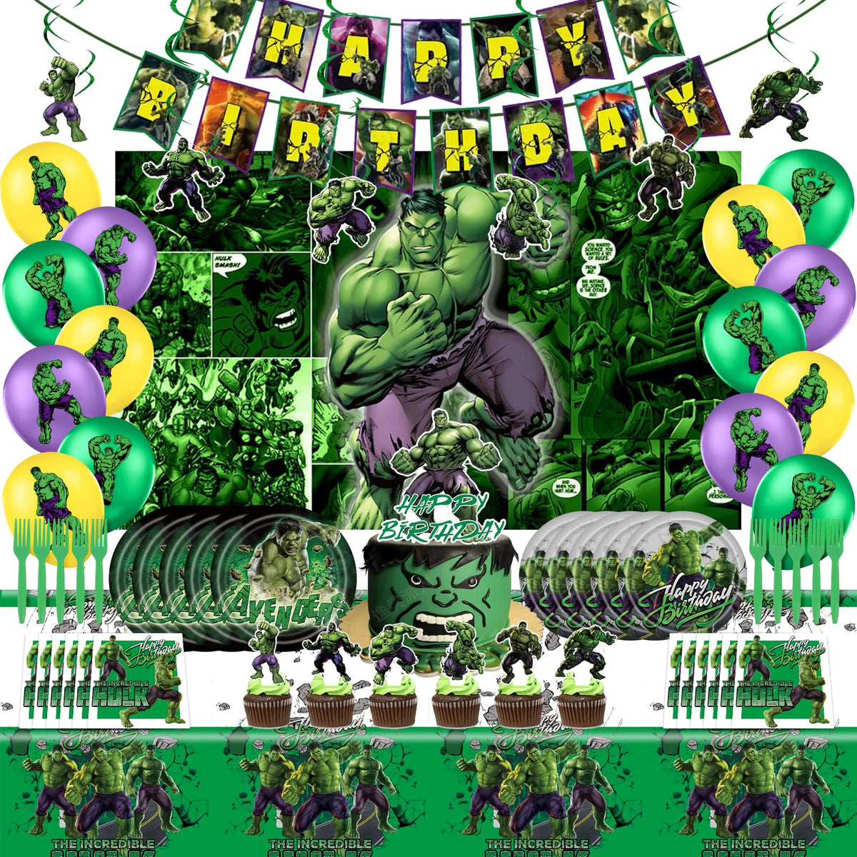 Green Hero Birthday Party Supplies Set