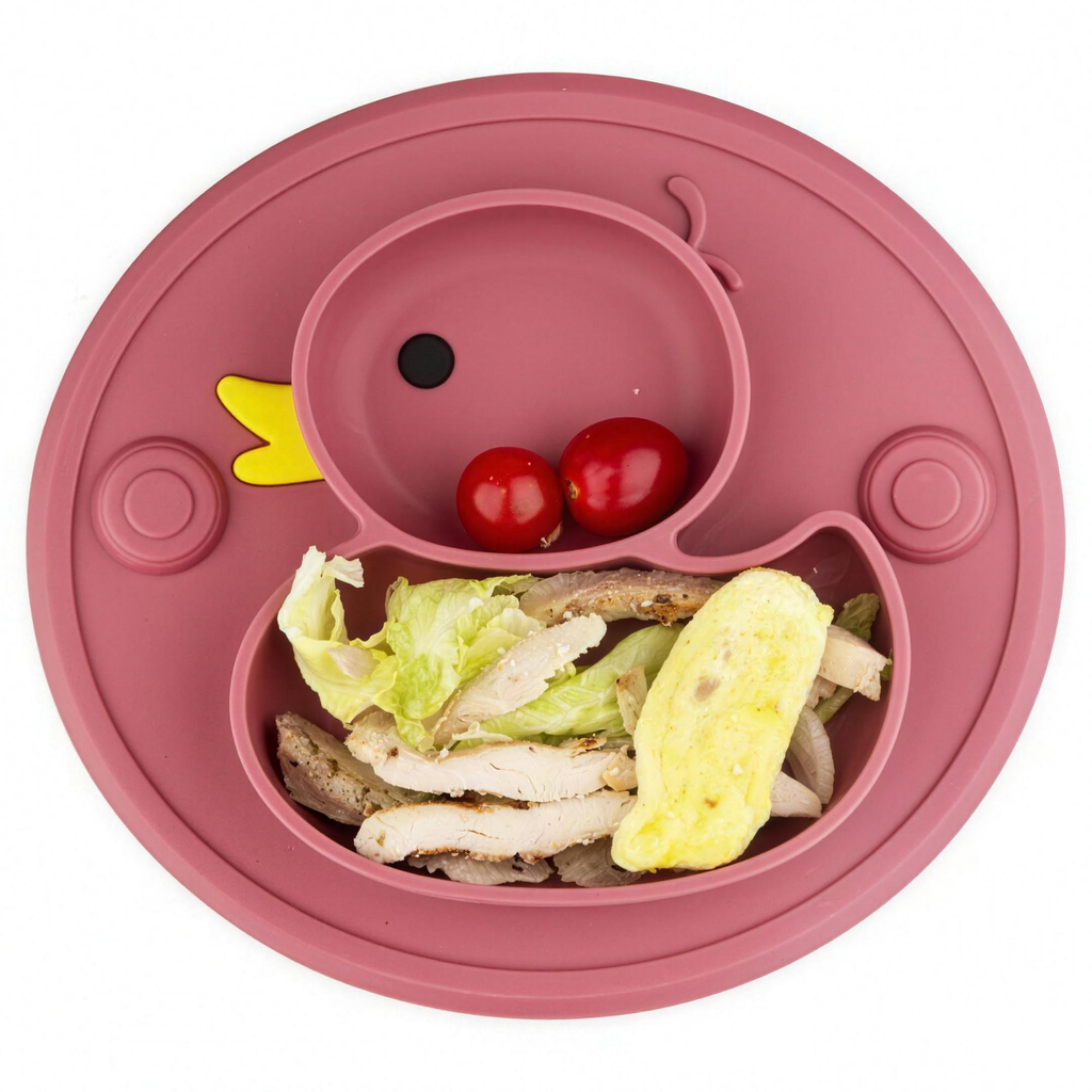 Silicone Suction Divided Baby Plate – Duck Blush