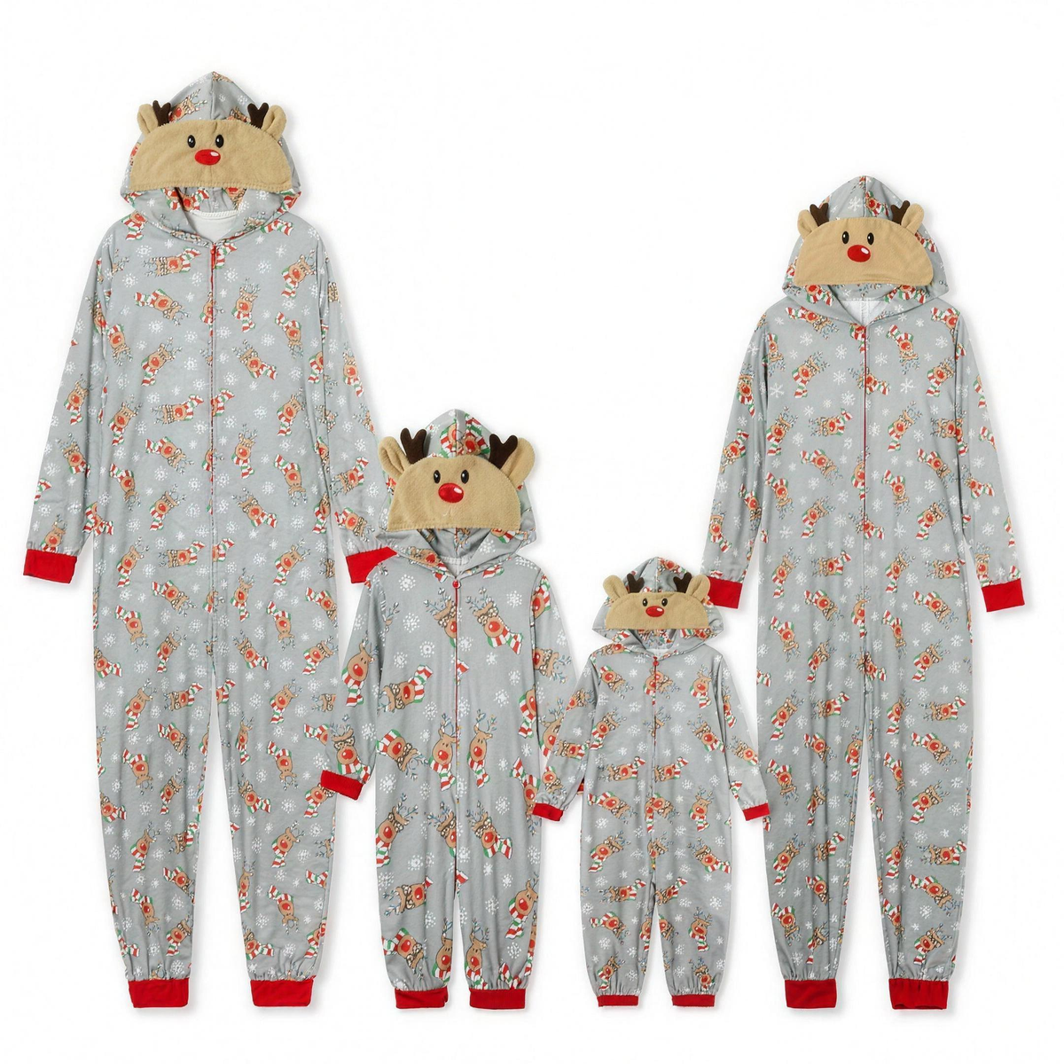 Hooded Christmas Print Family Jumpsuit – Grey