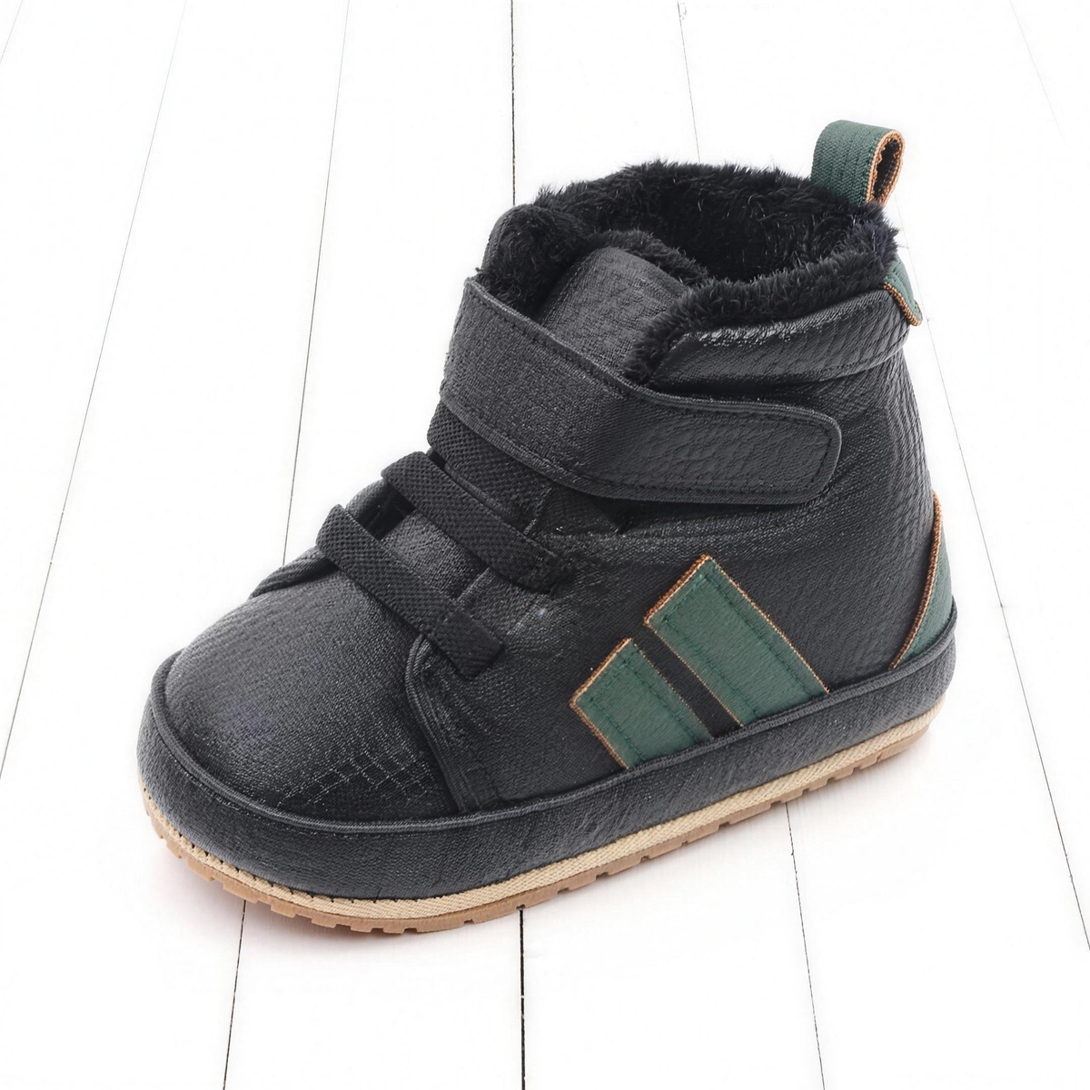High-Top Soft-Sole Baby Sneakers – Black & Green