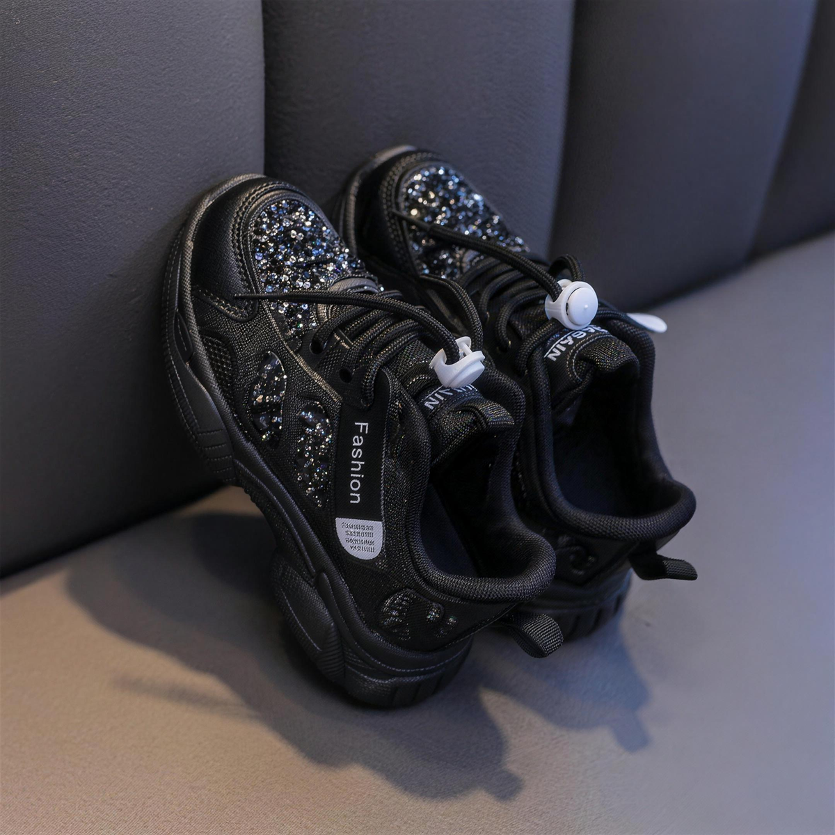 Kids' Breathable Mesh Sequin Sneakers – Black