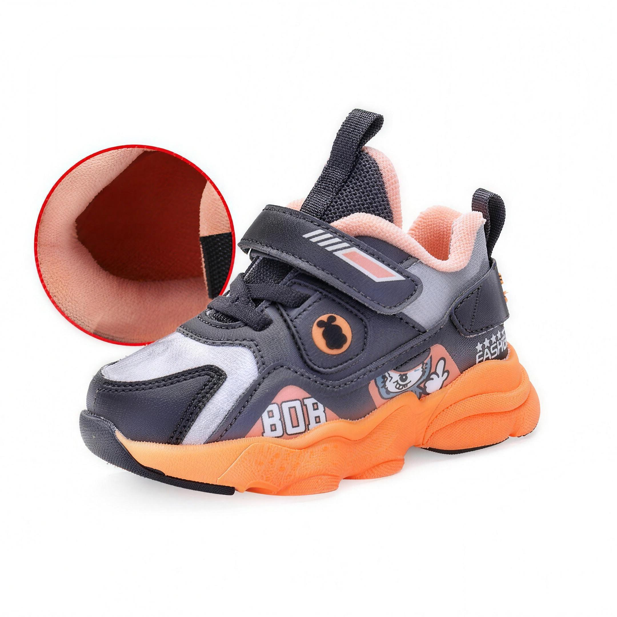 Kids' Plush-Lined Sneakers – Black & Orange