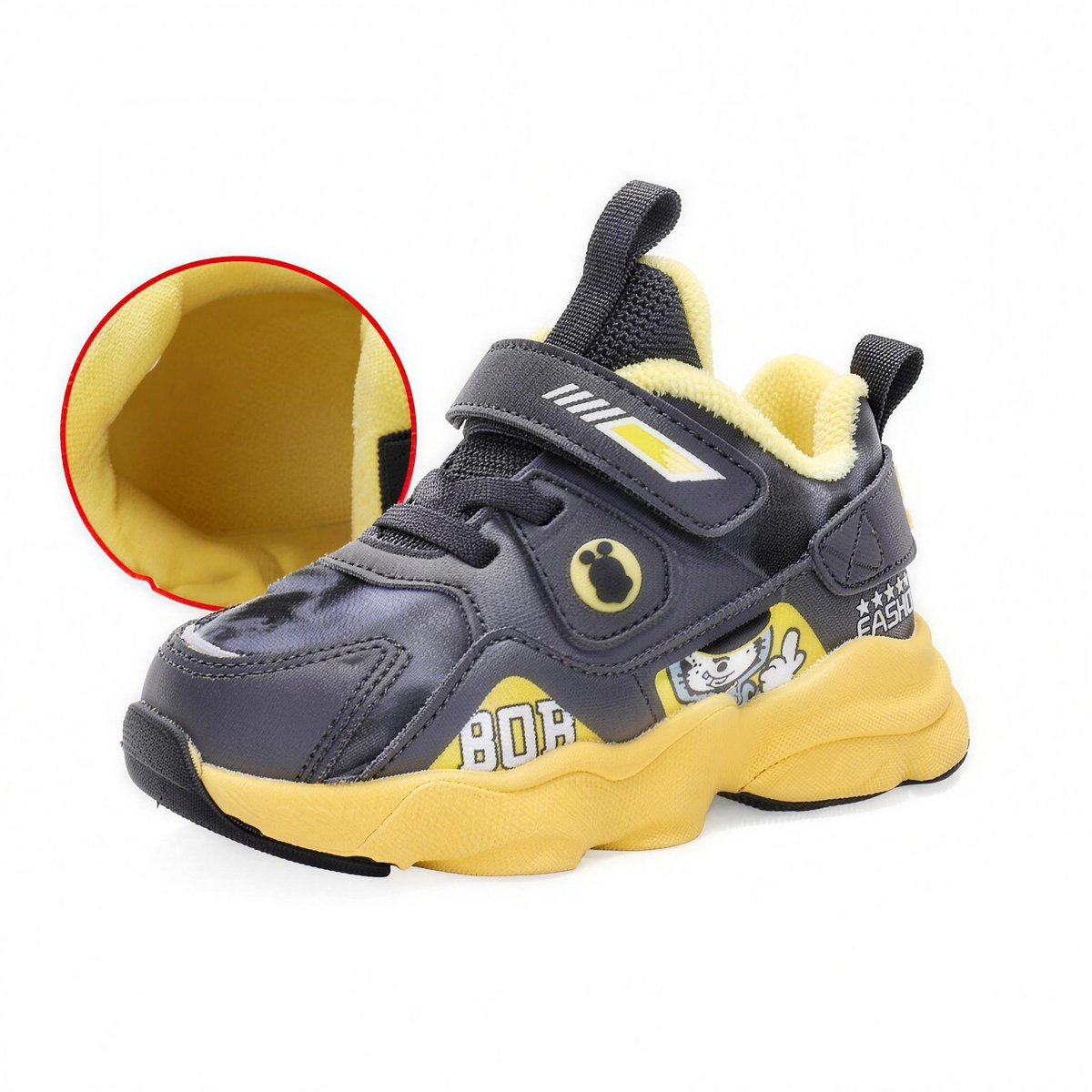 Kids' Plush-Lined Sneakers – Black & Yellow