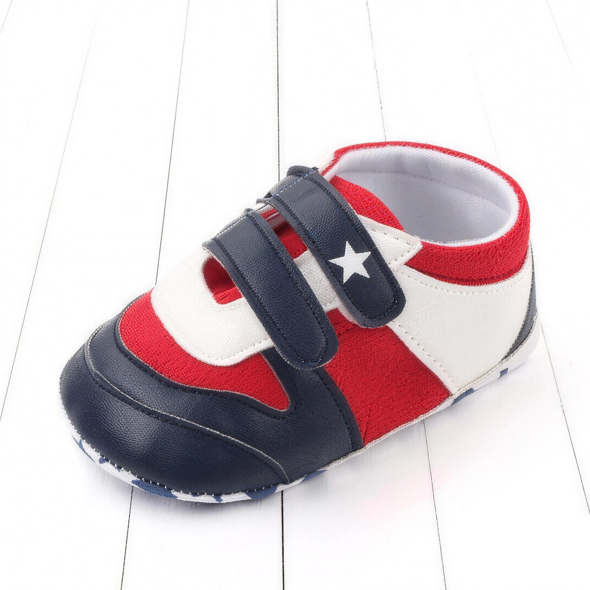 Two-Strap Soft-Sole Baby Sneakers – Red & Black